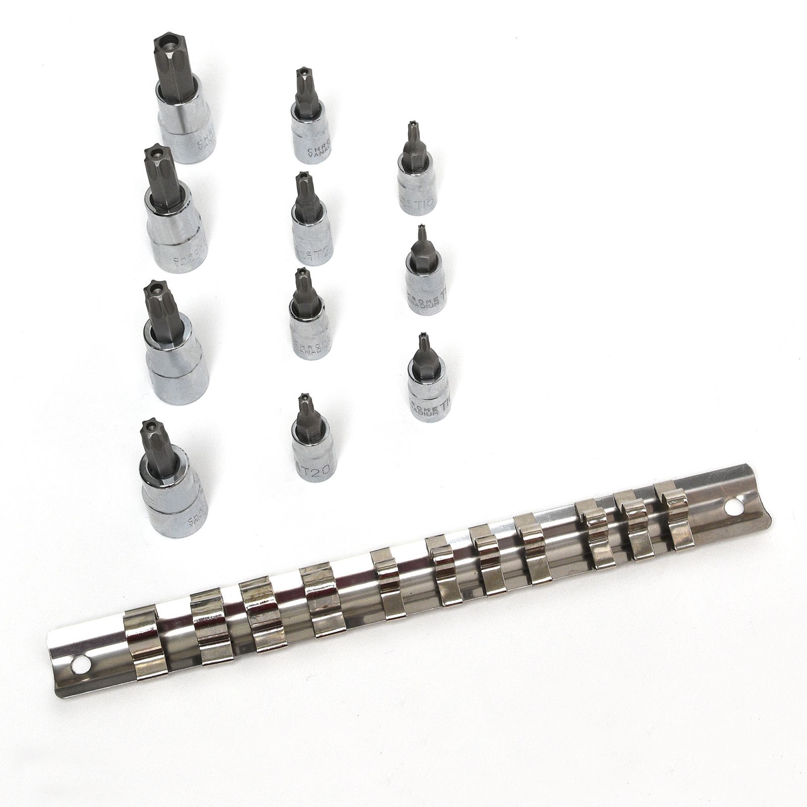 11pc Security Torx Socket 6 Point Set 3/8″ & 1/4″ Star Bit Tamper Proof S2 Steel