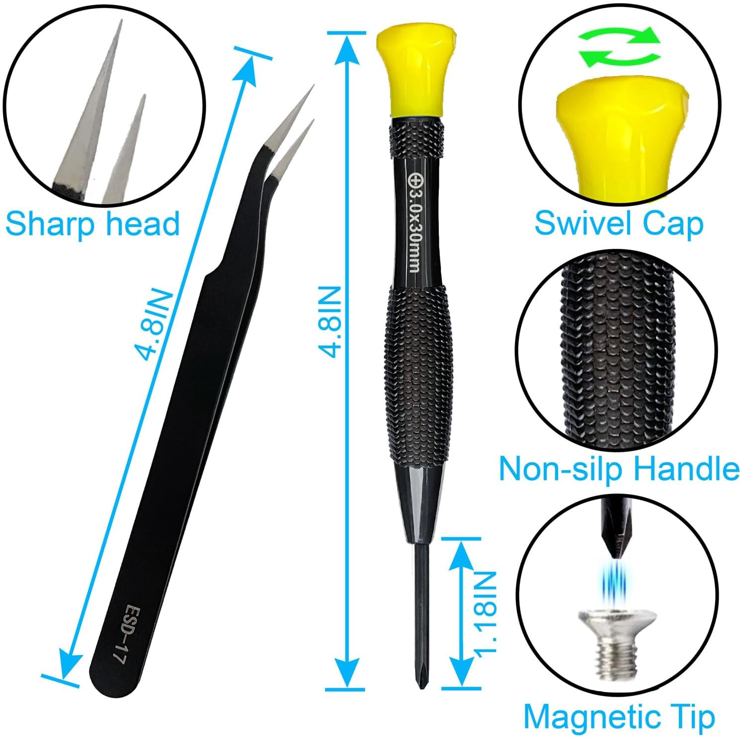 18PCS Mini Precision Screwdriver Set with Case, Magnetic Small Flathead Phillip