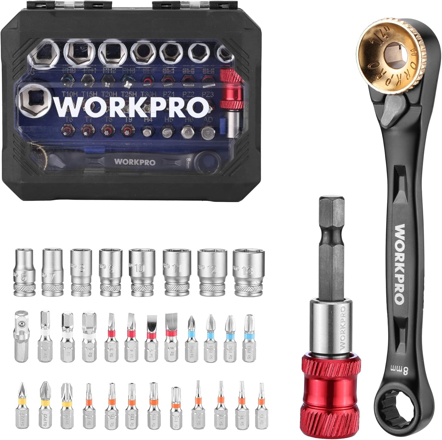 34pc Mini Ratchet Wrench Set 1/4″ 72T Right Angle Screwdriver Tight Space