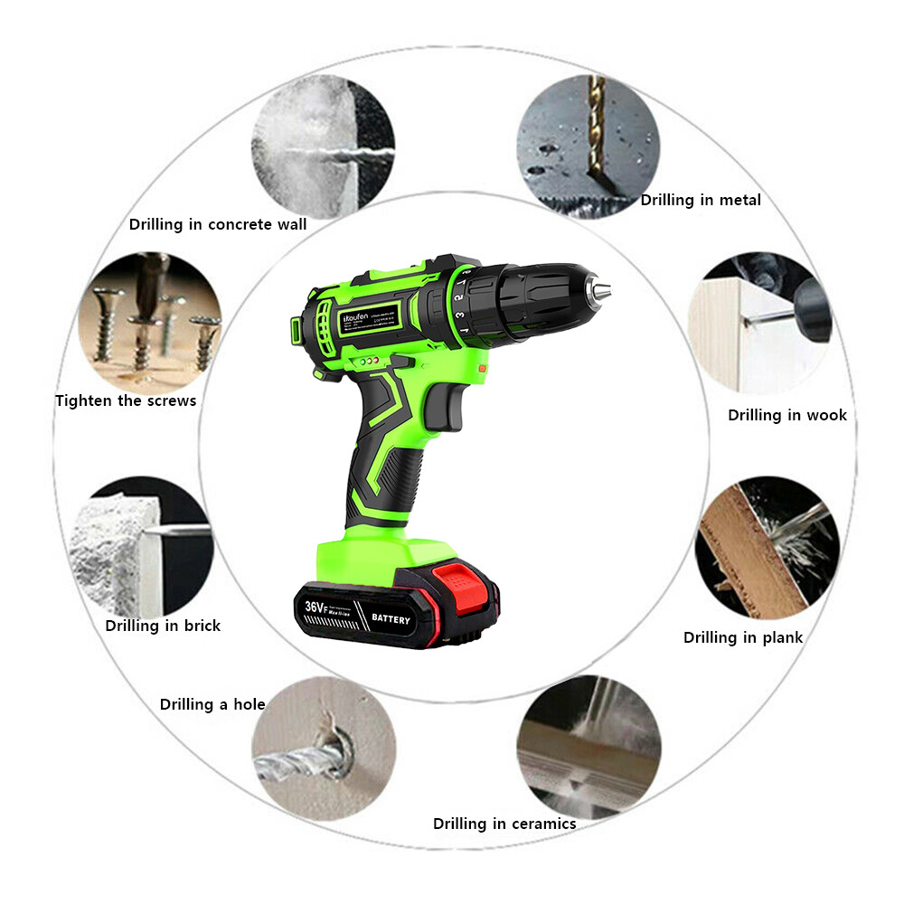 Electric Drill Cordless Fast Screwdriver Set Power Tool W/2 Battery&Charger A09