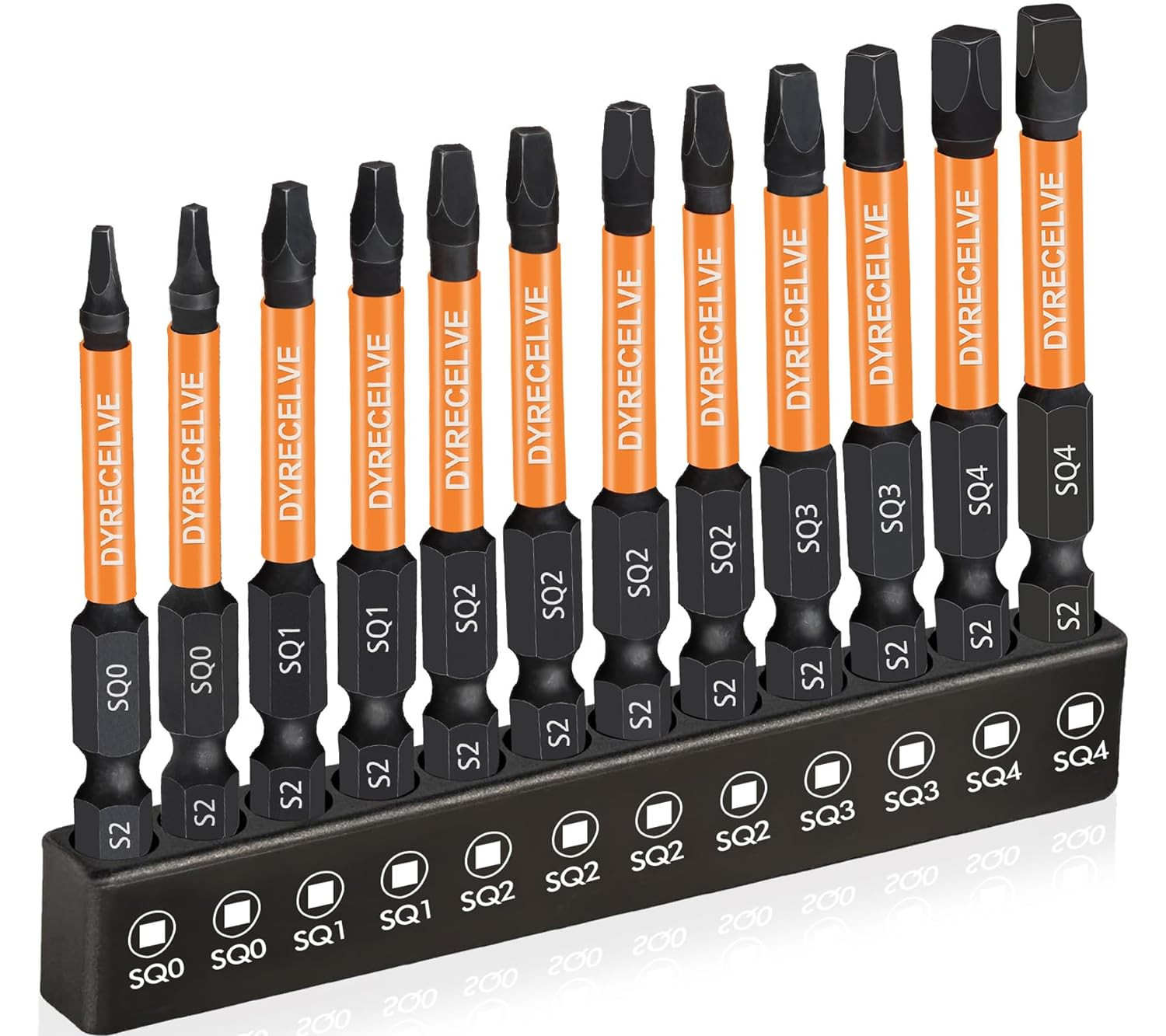 12-Pack Square Drive Bit Set, Magnetic Impact Screwdriver Bits | S2 Steel 1/4″ H