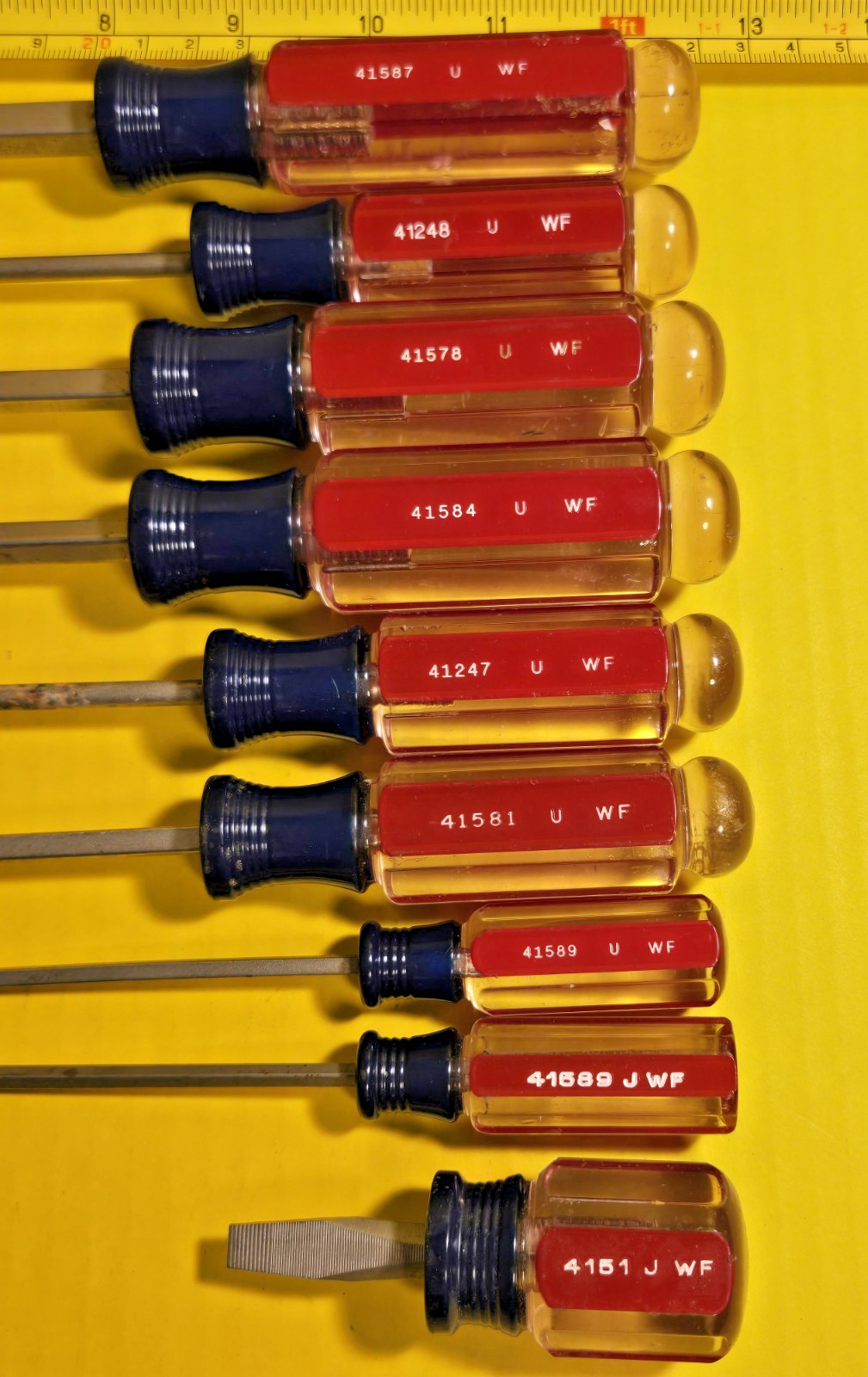 Vintage Craftsman USA WF Slotted Screwdriver Set Red & Clear Lot Of 9