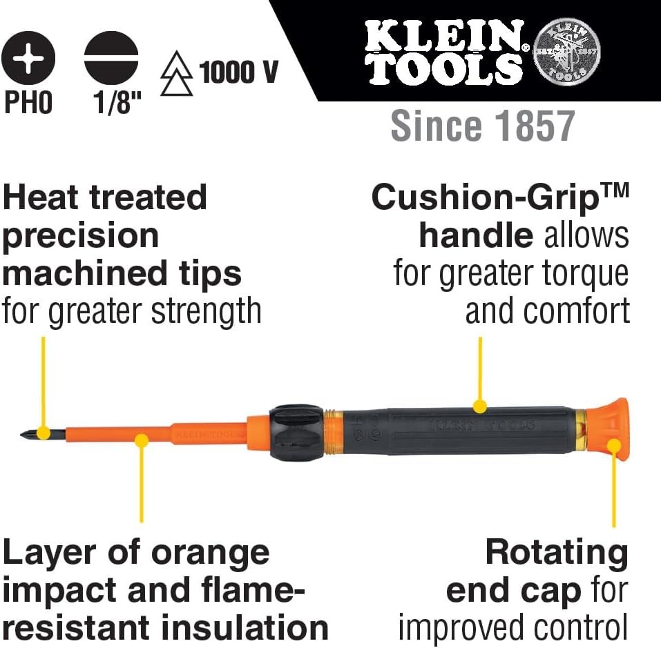 Klein Tools 32581INS Precision Screwdriver, 2-in-1 Insulated Black/Orange