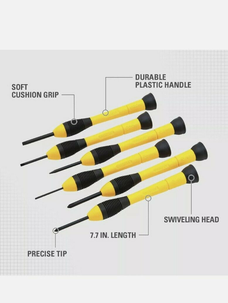 Stanley Tools 6-Piece Precision Mini Screwdriver Set for Watch, Camera Repair