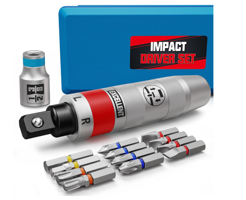 Destornillador de impacto manual 1/2″ con puntas y estuche resistente. Ideal par
