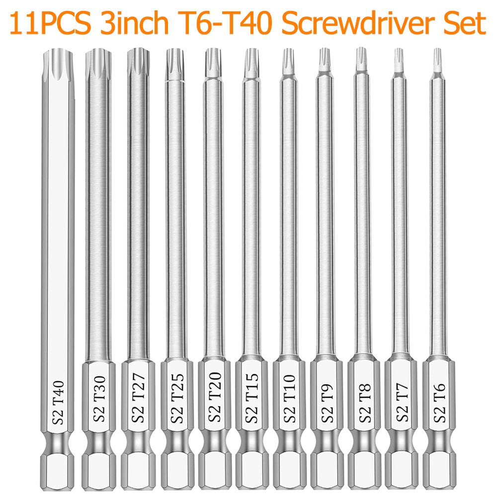11PCS T6-T40 Magnetic Head Torx Screwdriver Bit Set Security Tamper Proof Star