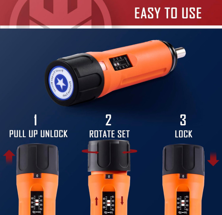 Torque Screwdriver Set 10–70 in-lbs, T-bar, 40 Bits, 1/4″ Socket, Extension
