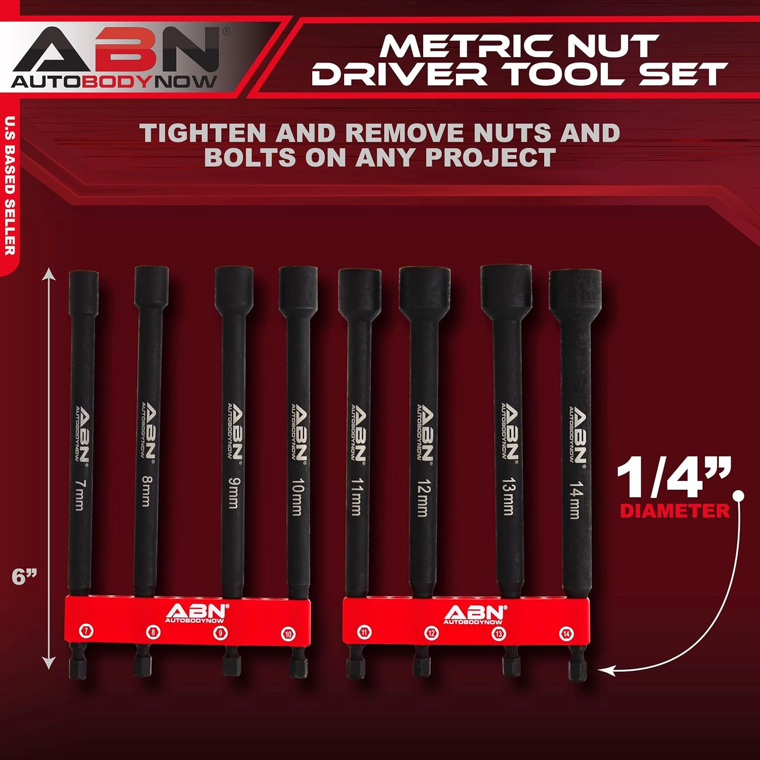 8Pc Metric Magnetic Impact Nut Driver Set 6″ Long 1/4 Hex Shank Drill Bit Socket