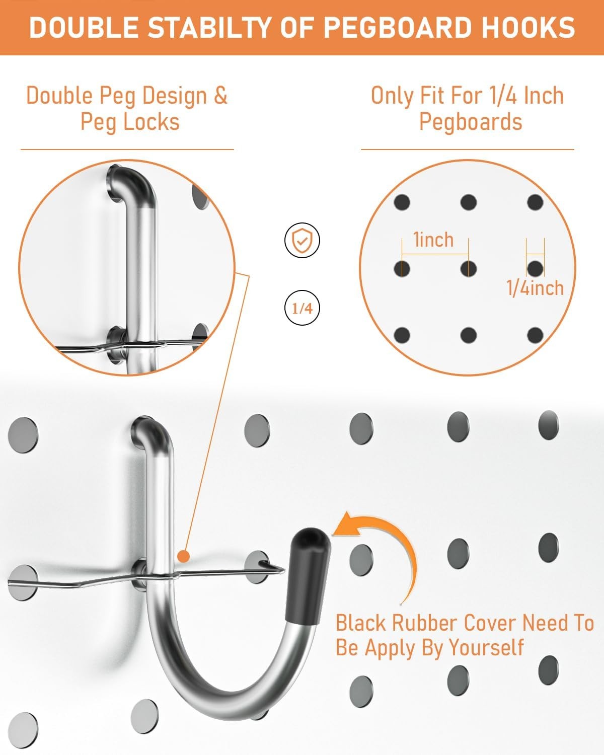 INCLY 1/4“ Extra Thick Pegboard Accessories Kit, 100PCS Heavy Duty Silver