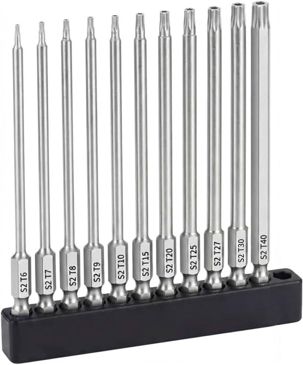 11 Piece Security Torx Bit Set (T6-T40), 1/4 Inch Hex Shank S2 Steel