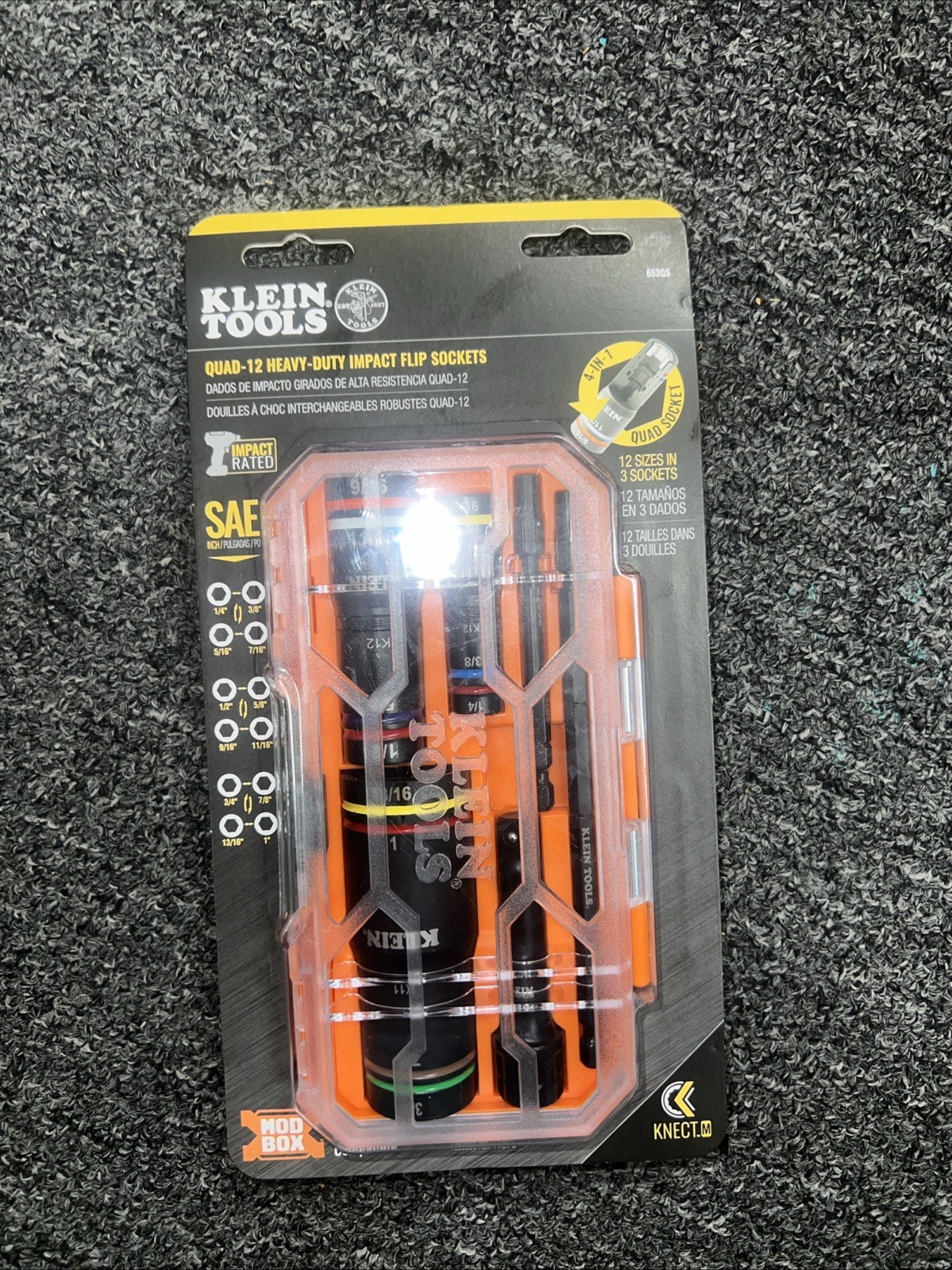 NEW – Klein Tools 653QS – QUAD 12 HEAVY DUTY IMPACT FLIP SOCKETS – FREE SHIPPING