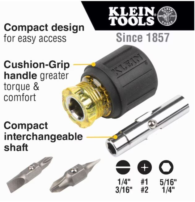Klein Tools 85518 Multi-Bit Screwdriver/Nutdriver Set Bi-Material Handle
