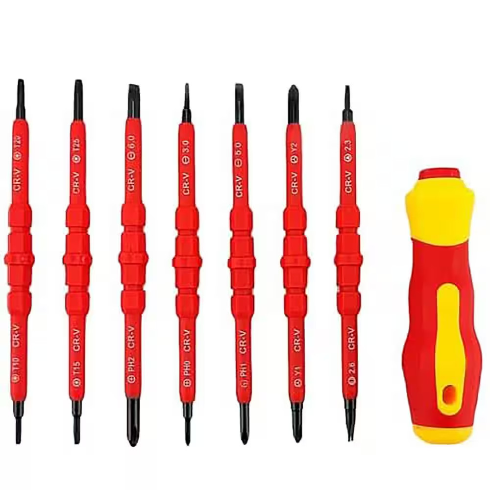 14 In. Shank 40 Bit Red Insulated Magnetic Screwdriver Set Multifunctional Inter