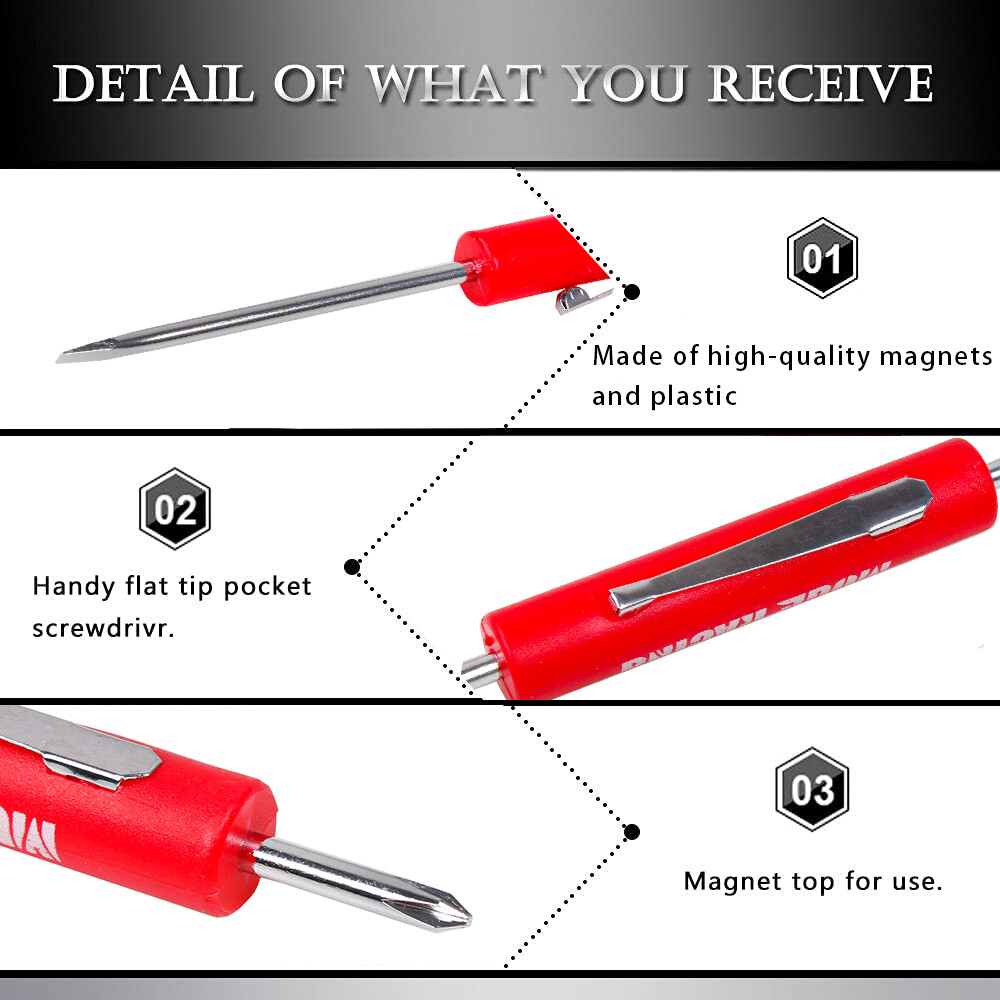 5pcs Mini Pocket Screwdriver Phillips & Flat Head Tip with Magnet and Clip Red