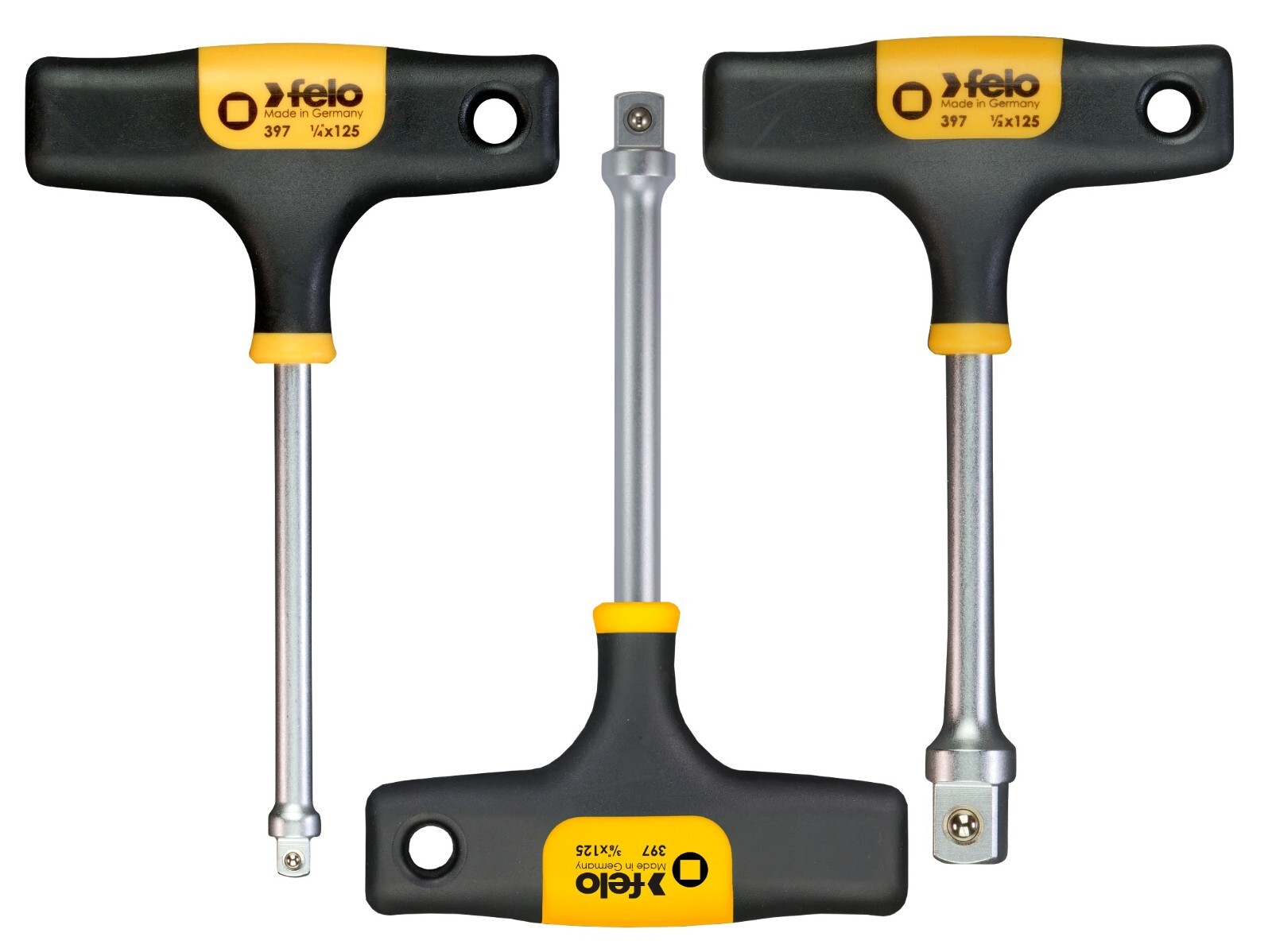 Felo 3pc 1/2, 3/8, 1/4 Drive T-Handle Socket Adapter Nut Driver Spinner Handle
