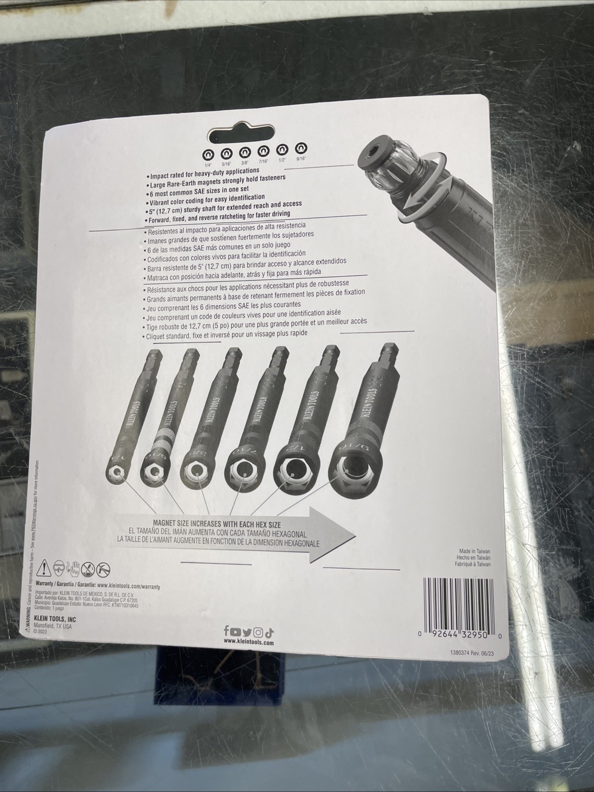 Klein Tools 32950 Hollow Magnetic Color-Coded Ratcheting Power Nut Driver, 7 Pc.