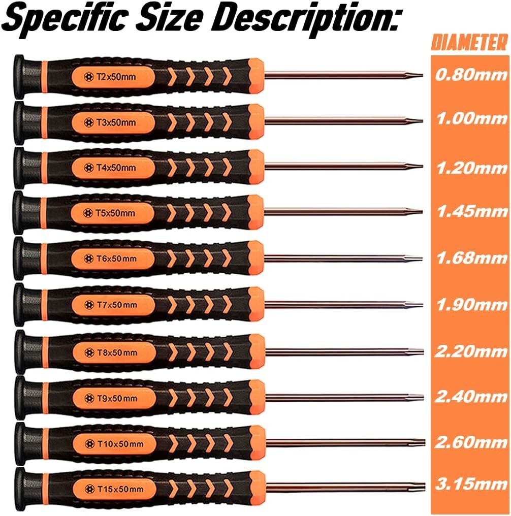 Black-Orange Magnetic Precision Torx Screwdriver Set