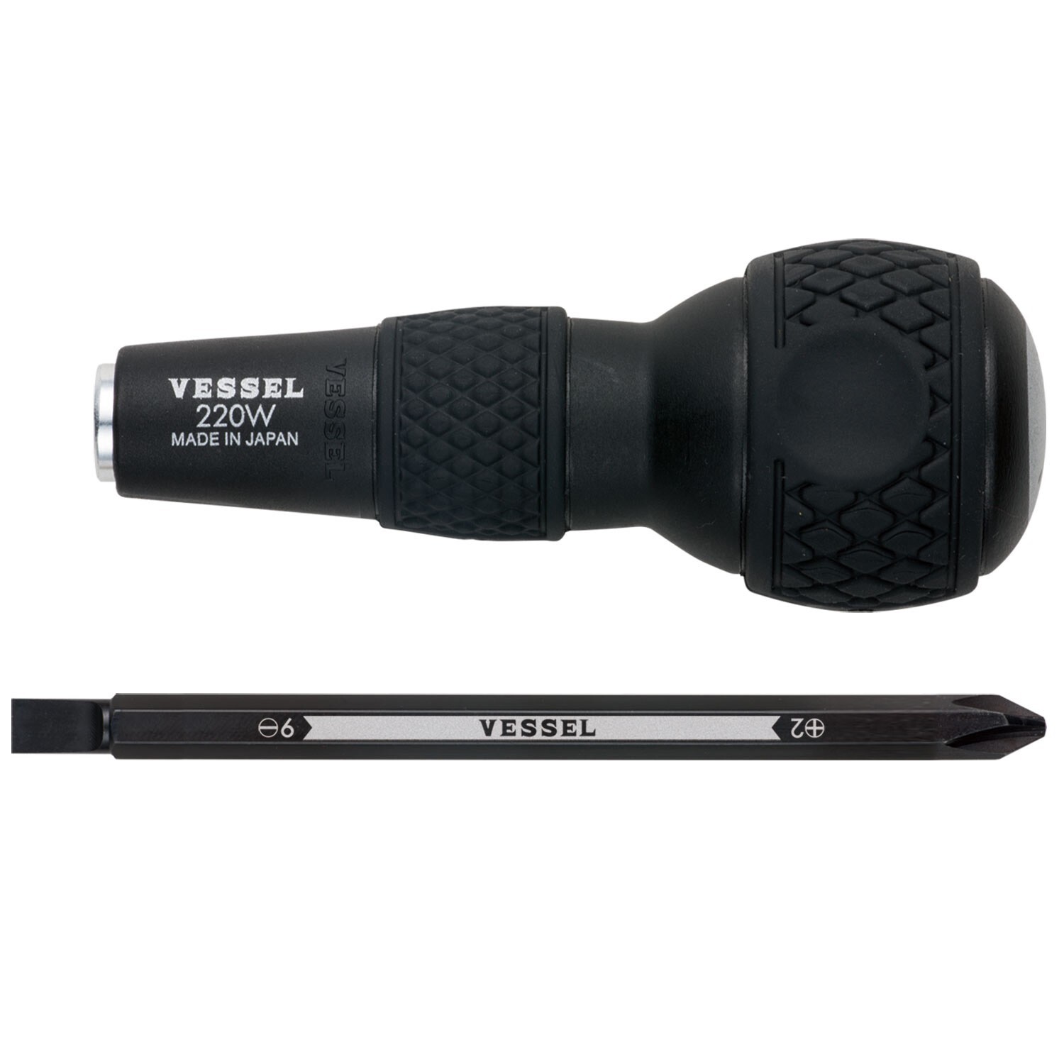Vessel Ball Grip Screwdriver 1/4″ Hex Bit PH2 S6 Double End Bit 220W JAPAN