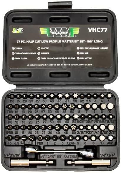 77 PCS Half Cut Stubby Bit Set Fastener Drive Low Profile Shallow Organise VHC77