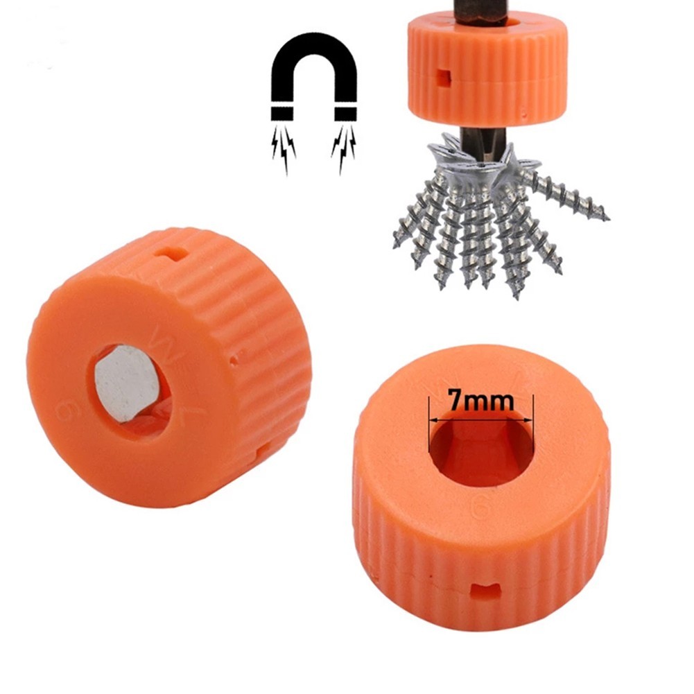 Orange Magnetic Ring Pick Up Tool for Efficient Magnetization Set of 5