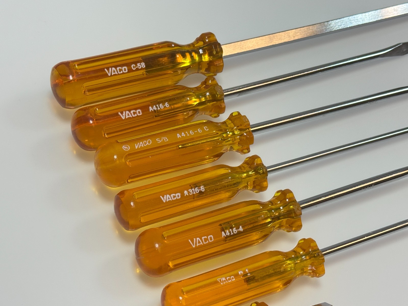 🇺🇸 VACO Tools USA 8pc Flat & Phillips Screwdriver Set, Amber Hard Handle, NOS