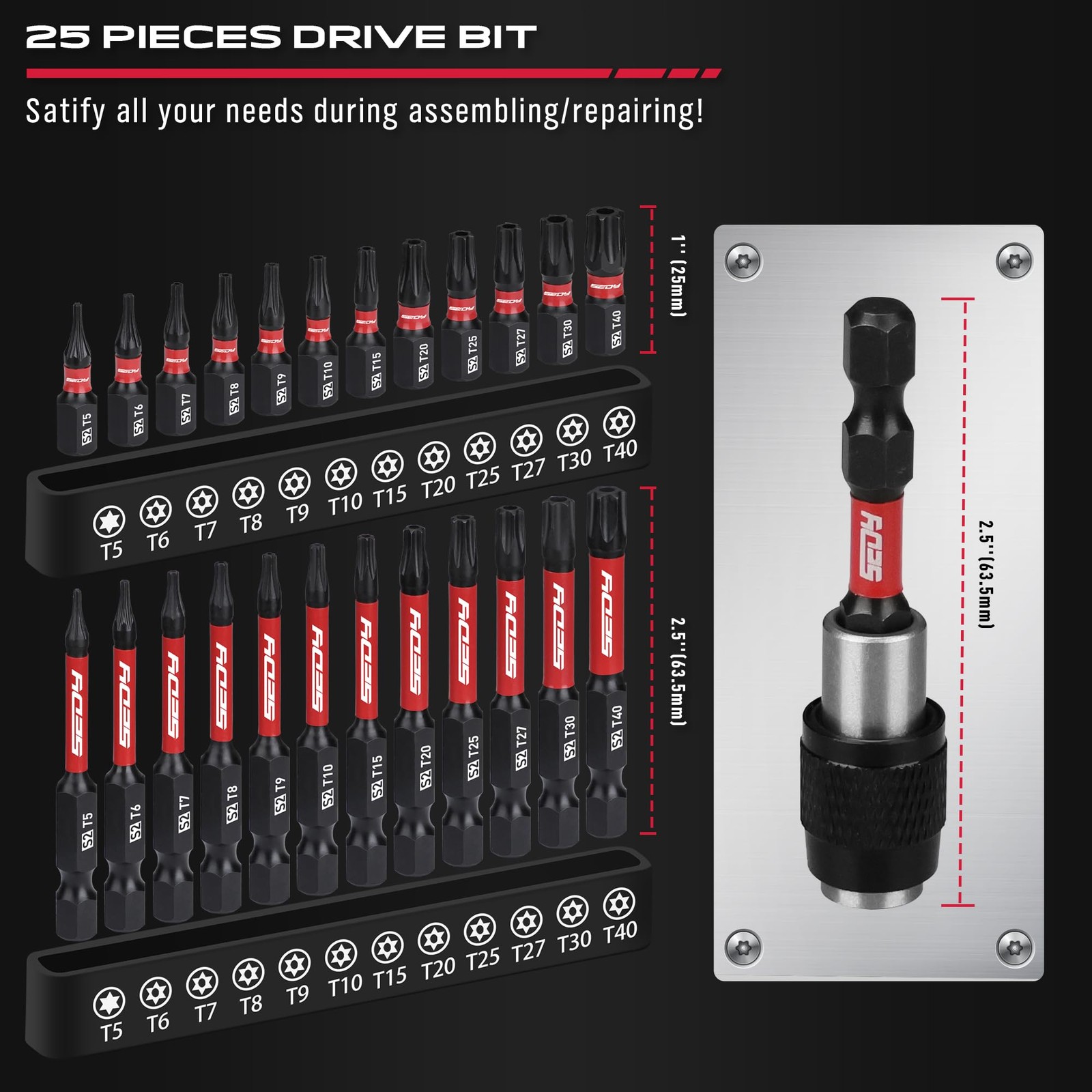 25 Piece Torx Bit Set 1 &2.5 Security Tamper Proof Torx 25 PCS 1″ & 2.5″ Torx
