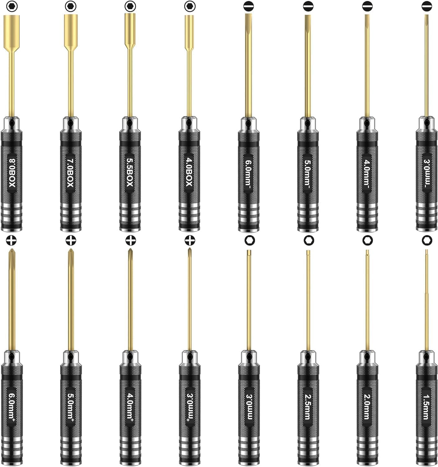 Car Tool Kit – 16Pcs Screwdriver Tool Set Includes Flat, Phillips, Hex, Titanium