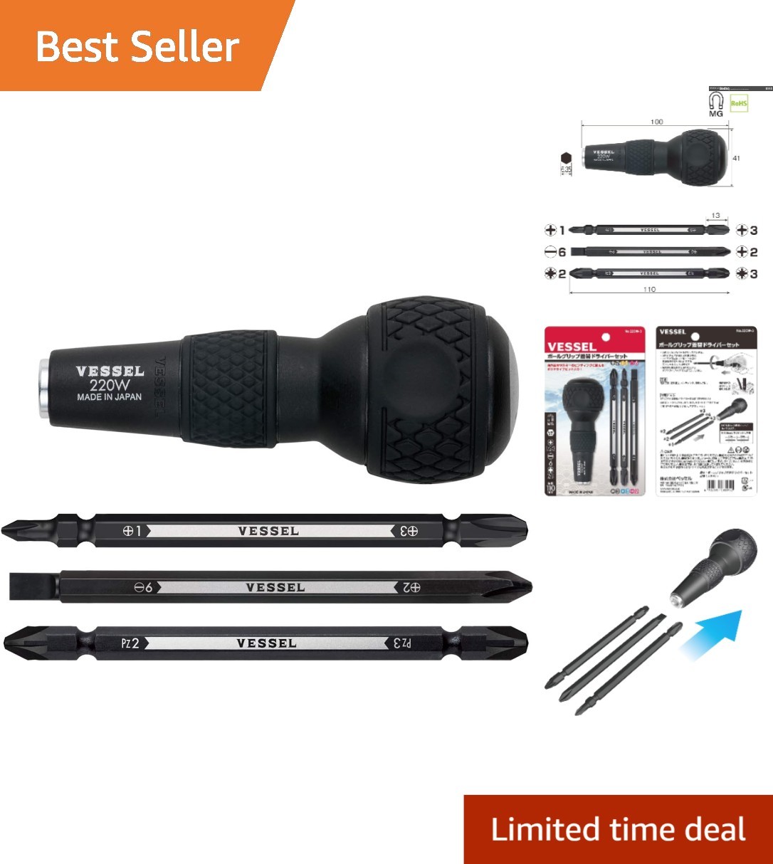 Versatile 1/4″ Hex Screwdriver Set – Magnetic Tip & 3 Double-Ended Bits Included