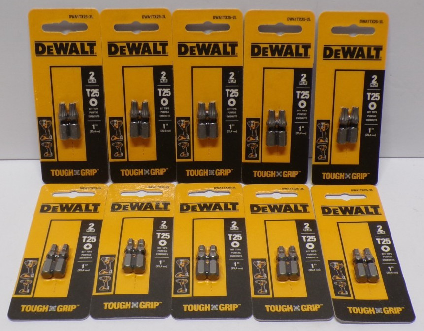 Lot of 10 DEWALT Tough Grip 1″ T25 Bit Tips DWA1TX25-2L 2 Pack Each