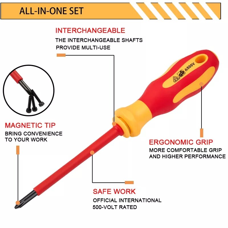10-in-1 VDE Insulated Screwdriver Set Magnetic Phillips Slotted Torx with Pouch