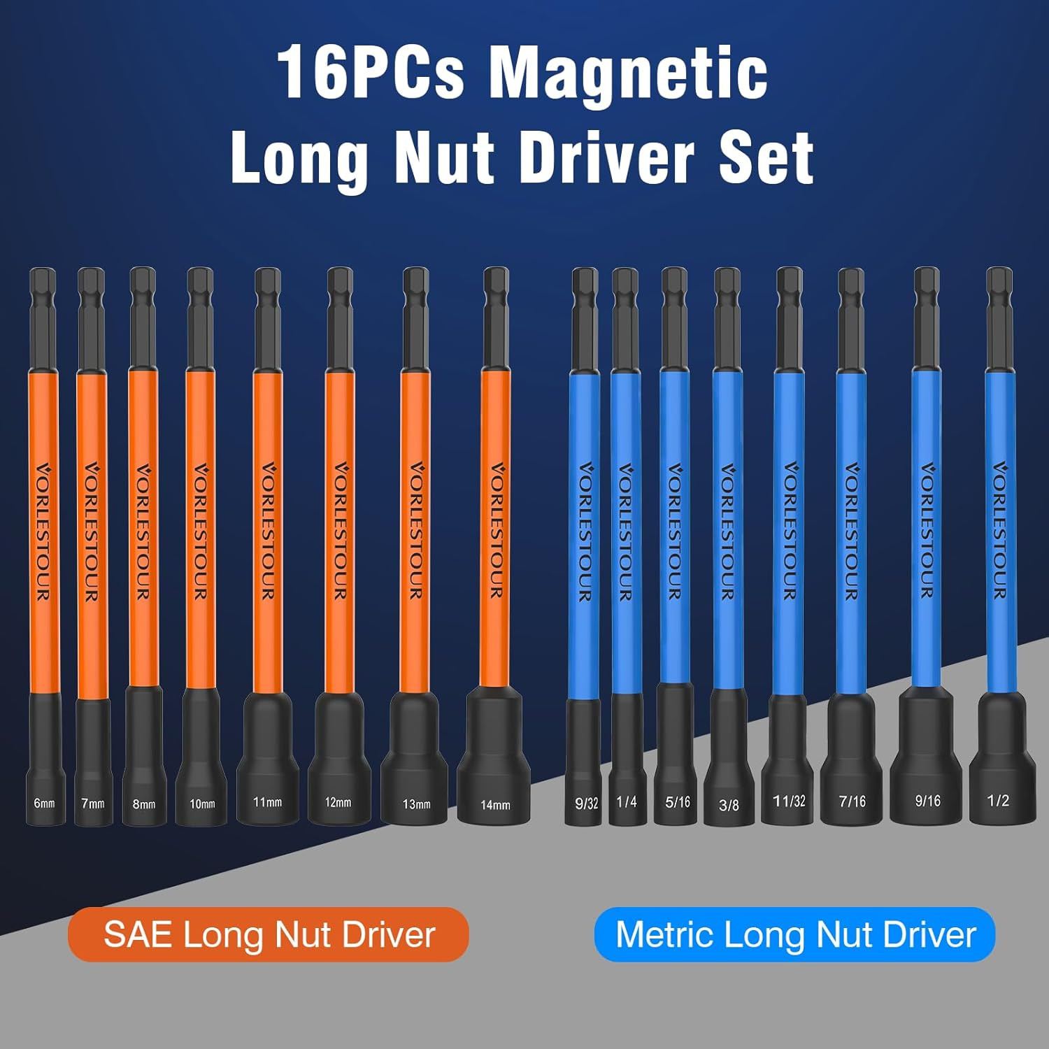 16PCS Magnetic Nut Driver Set for Impact Drill, 6 Inch Extra Long Nut Drivers wi