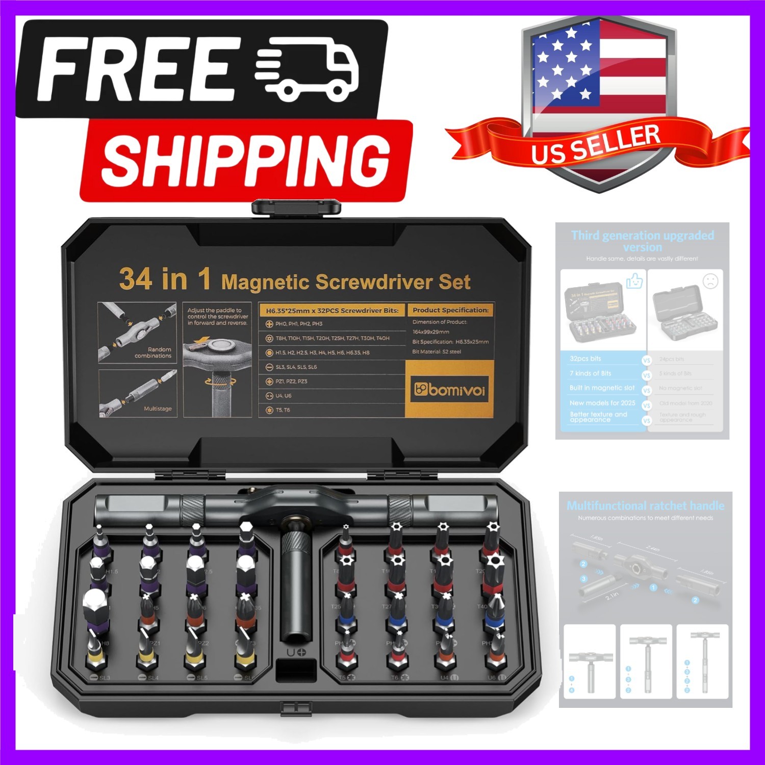 DIY Ratchet Screwdriver Set, Upgraded 34 in 1 Magnetic Screwdriver Set for Ch…