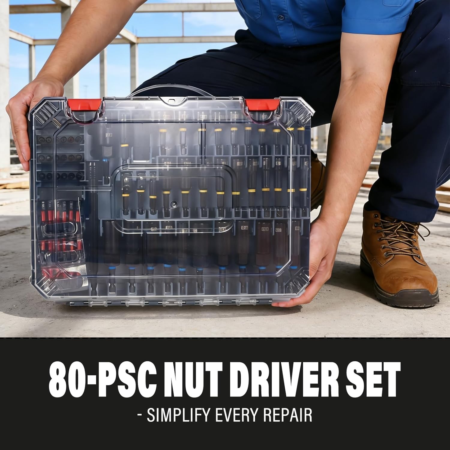 80PSC Magnetic Nut Driver Set Metric & SAE with Socket Adapters, Wing Nut Driver
