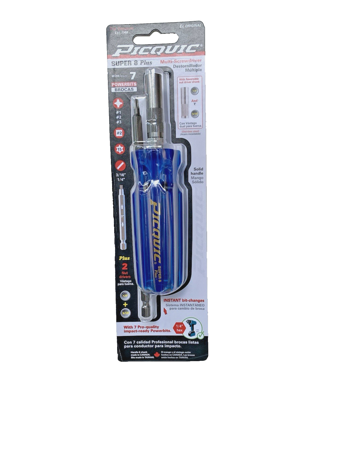 PICQUIC SUPER 8 Plus Screwdriver Multi-Bit Driver – 7 Hex Bits #98881