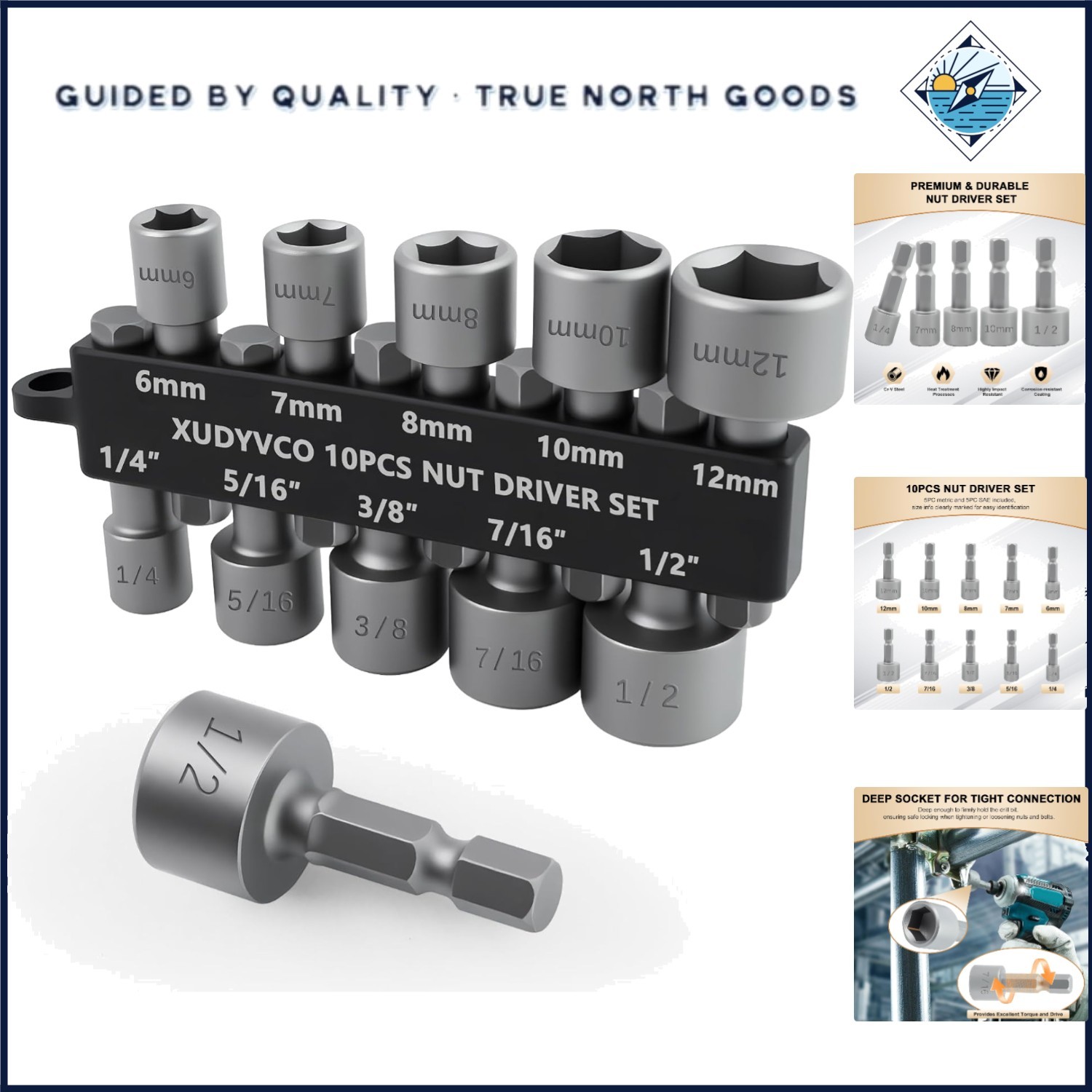 10-Piece Drill Socket Set with Polished Finish and Easy Size Identification