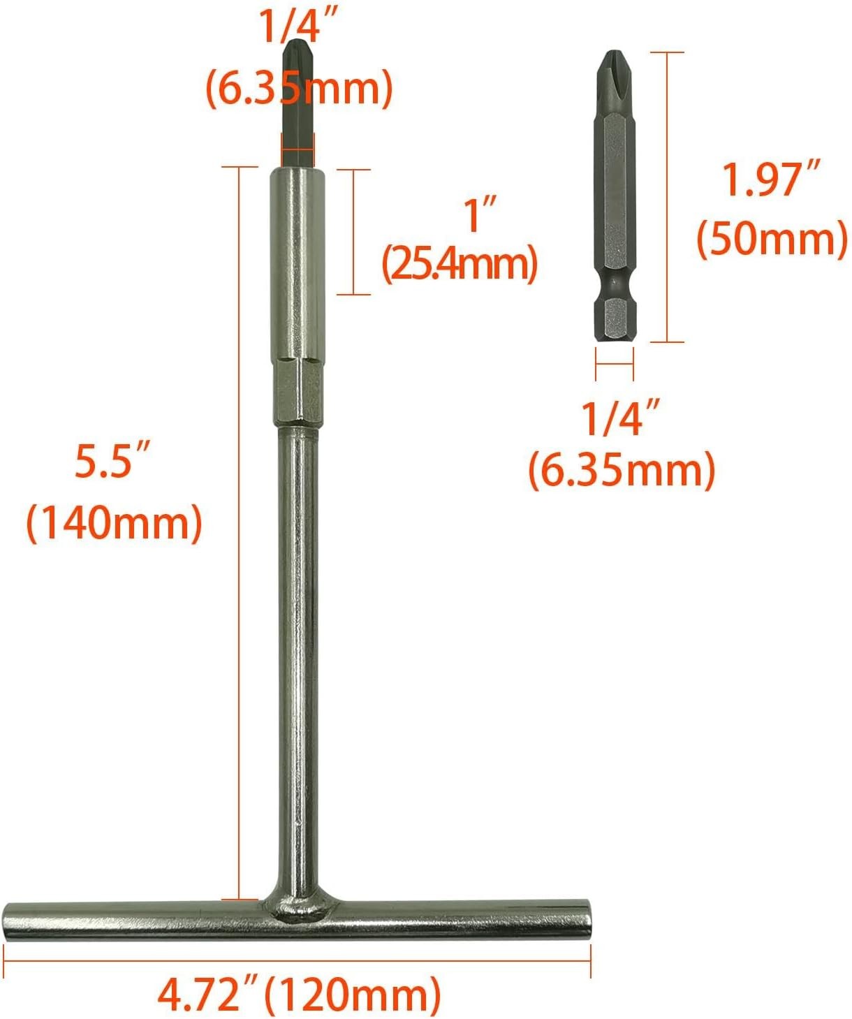 T-Handle Wrench & JIS Screwdriver Set – Includes 6 Silver White, Gray