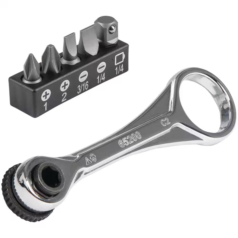 1/4 In. Drive Electrician’S Mini Ratchet with Screwdriver Bits and Adapter