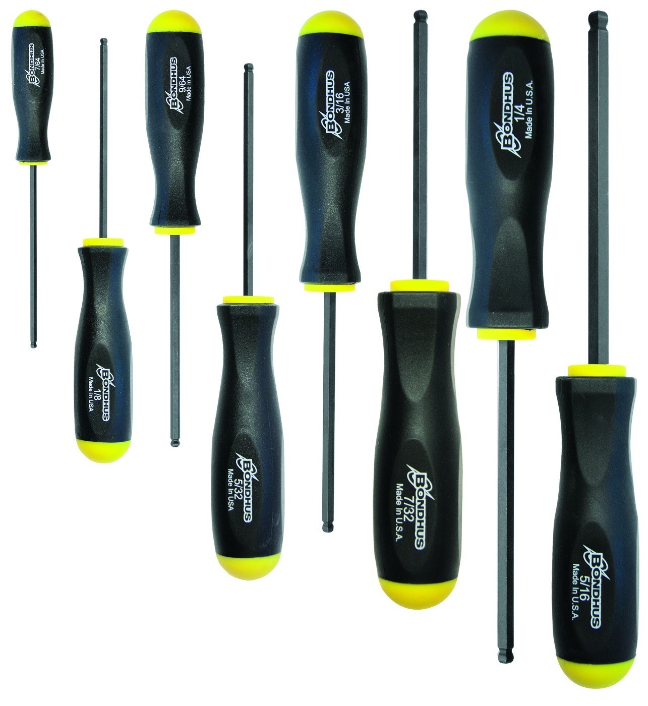 Bondhus 8pc Ball End Hex Screwdriver Set SAE Standard Inch 7/64 – 5/16 USA 10633