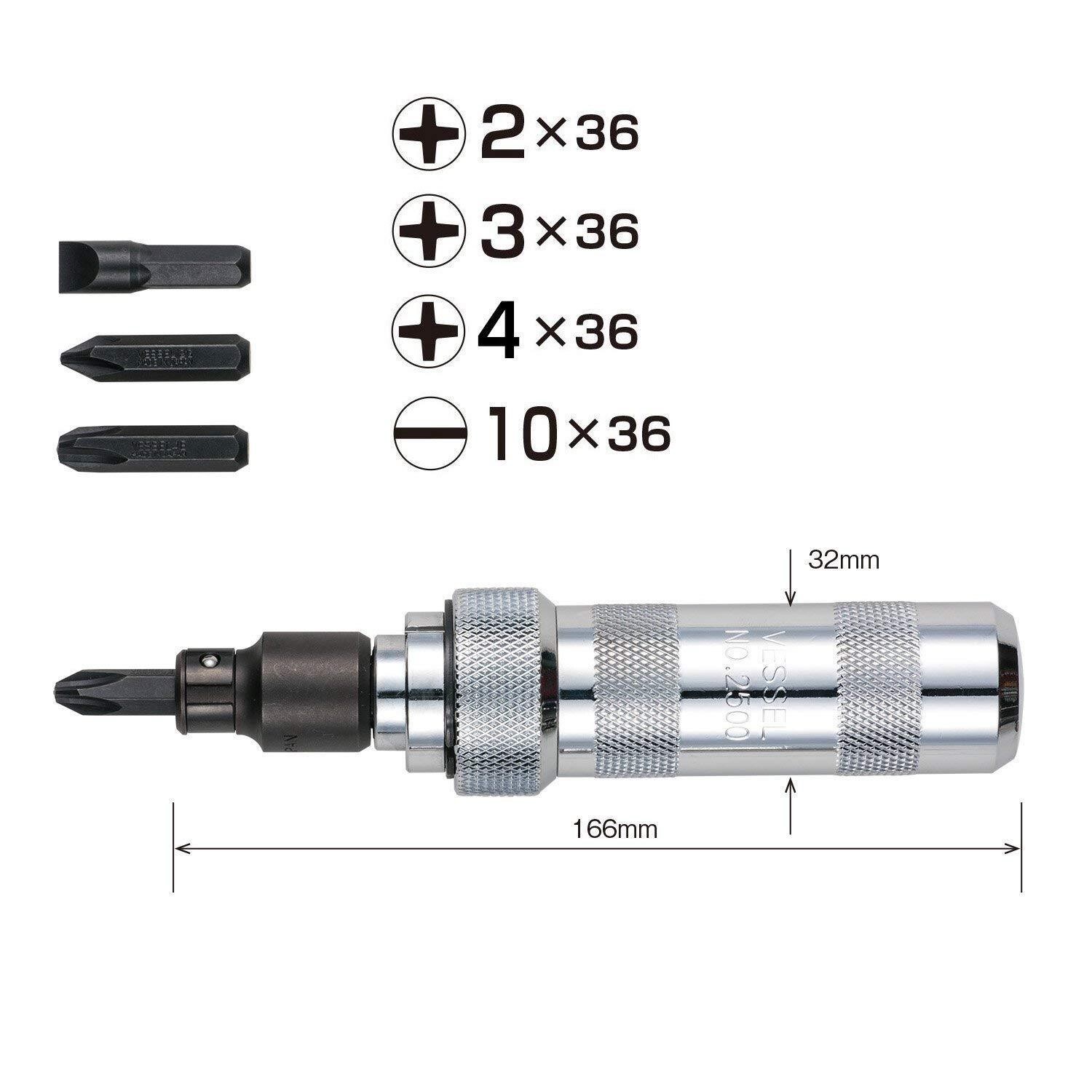VESSEL Impact ScrewDriver Heavy Duty 250001 JIS Set F/S w/Tracking# Japan New