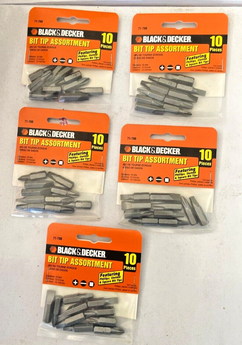 Black $ Decker 5 sets 10 PCS per set #71 788 4 Phillips 3 Slot & 3 Square