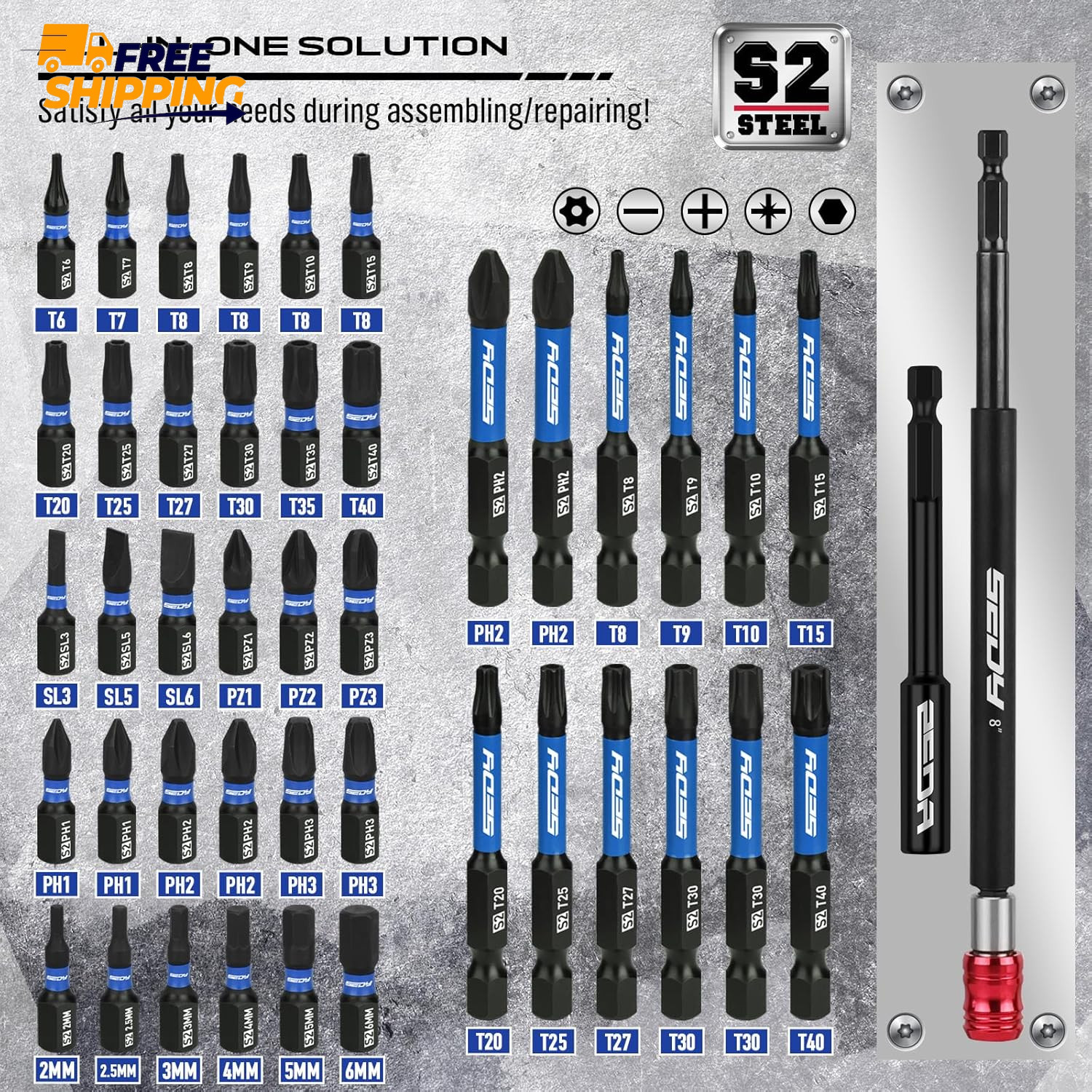 80-Piece Premium Magnetic Impact Nut Driver Set Metric & SAE ✅