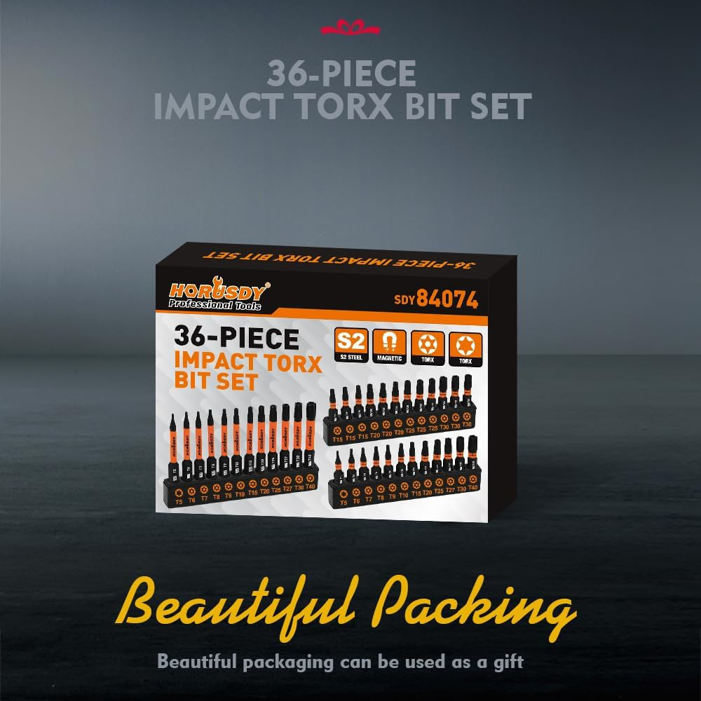 Torx Bit Set, 36Pcs Security Torx Bit Set,Tamper Proof Star Bits (T5-T40) for Im
