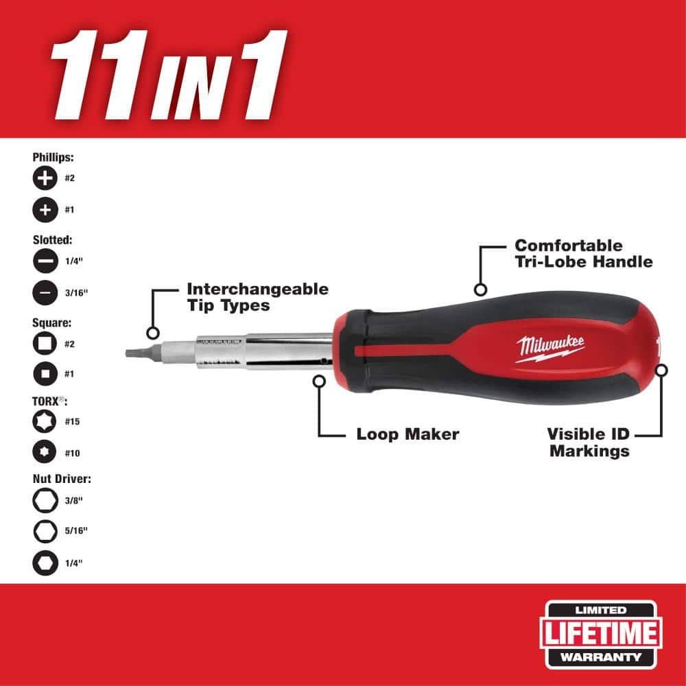 Milwaukee 11-in-1 Multi-Tip Screwdriver with Square Drive Bits (2-Pack)