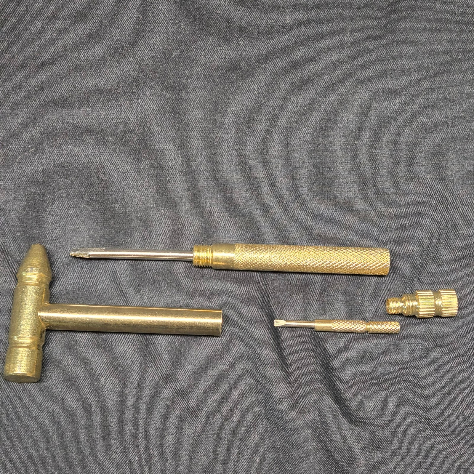 Vintage Compact Brass Hammer Multi-Tool 5-in-1 Screwdriver Set Collectible