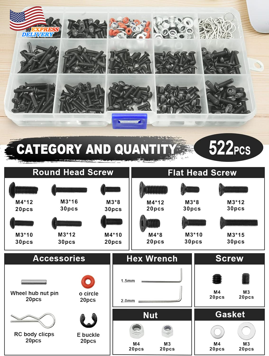 OGRC Tool Kit – Screwdriver Set (Flat, Phillips, Hex) RC Work Stand, 522PCS Scre