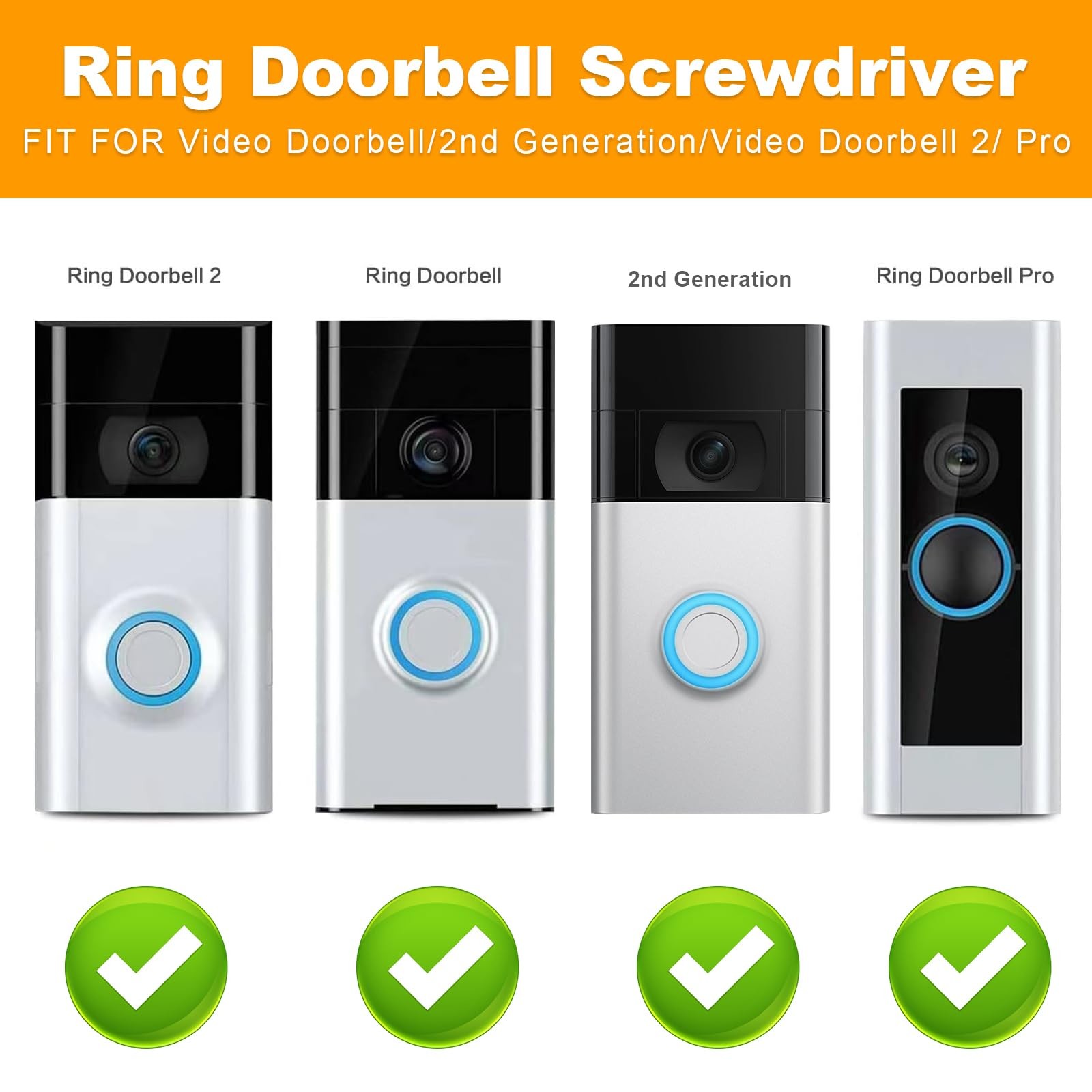 Ring Doorbell Screwdriver Kit, Double-Ended T6/T15 Driver with 2×5 Orange