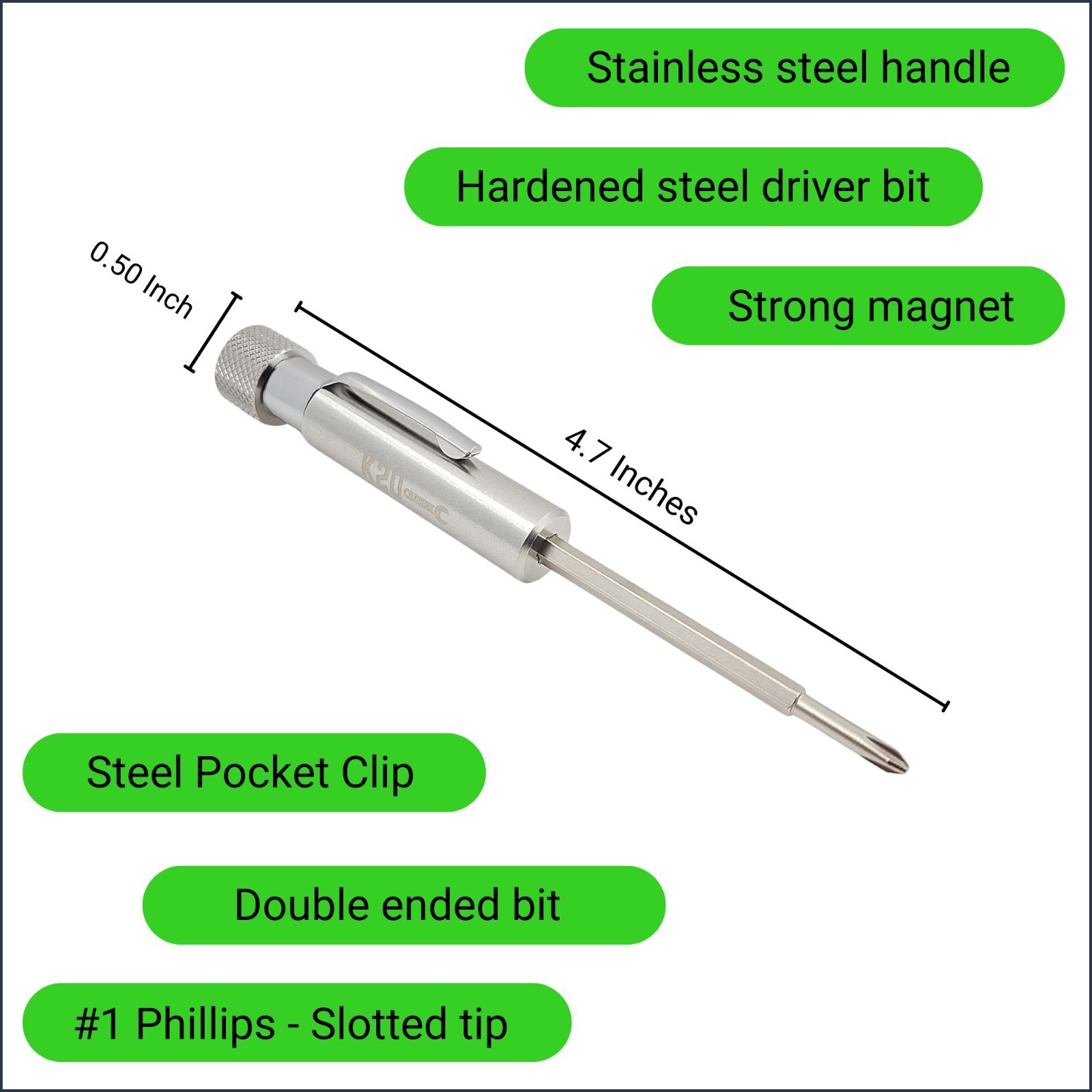Pocket Screwdriver with Clip and Magnet – Phillips Slotted Flat – K20 TOOL’S