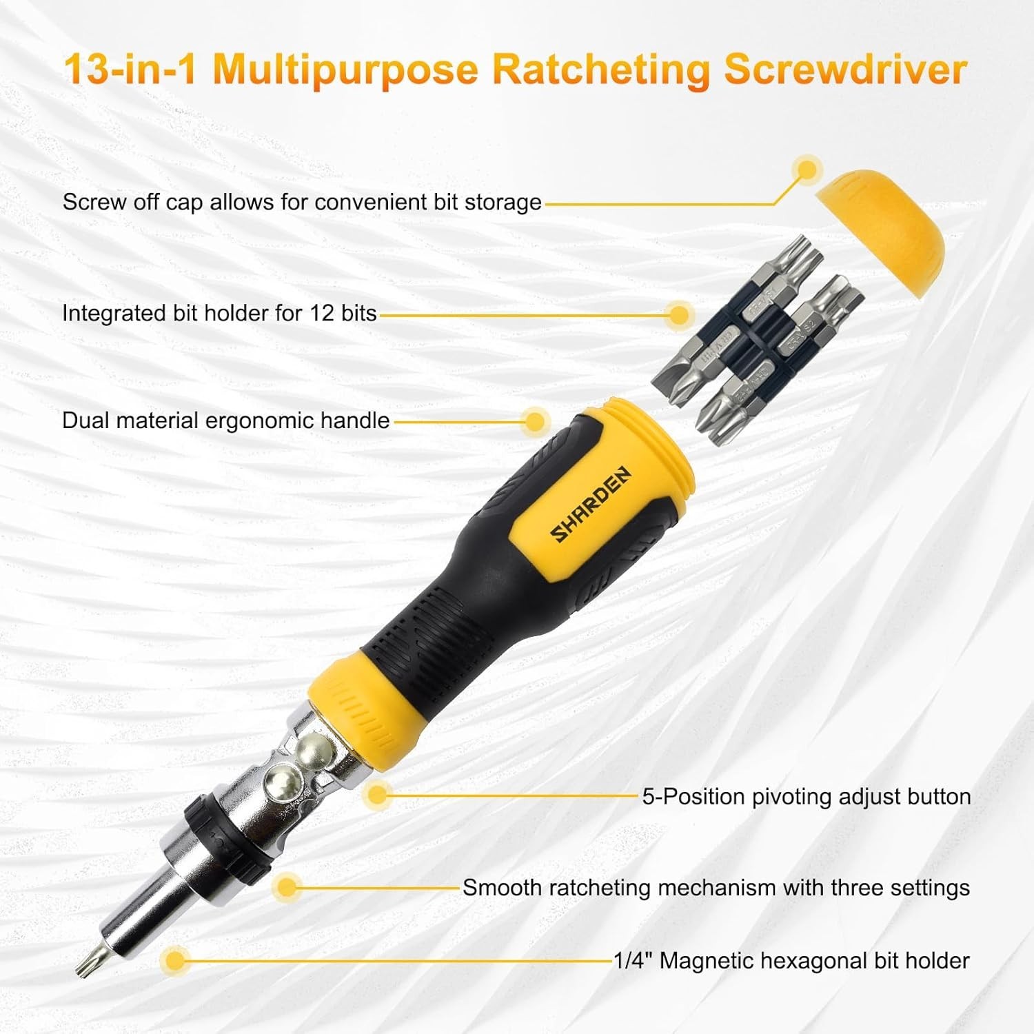 Ratcheting Multi Bit Screwdriver – 13-in-1 Tool Set, Flat Head/Square/Torx/He…