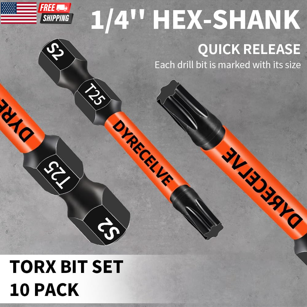 12-Pack Impact Security Torx Bit Set (T5-T40) 3-Inch Long, S2 Steel, Professiona