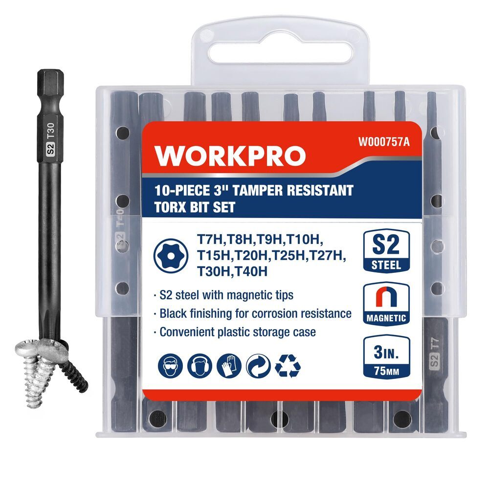 WORKPRO 10PC Security Torx Bit Set 3″ Long Tamper Proof Torx Bit W/Magnetic Tips